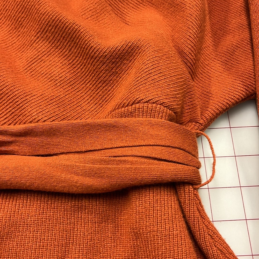 CHERFLY Dolman SLV Faux Wrap Backless Bodycon/Glam Belt Caramel Sweater Dress S - Picture 9 of 16